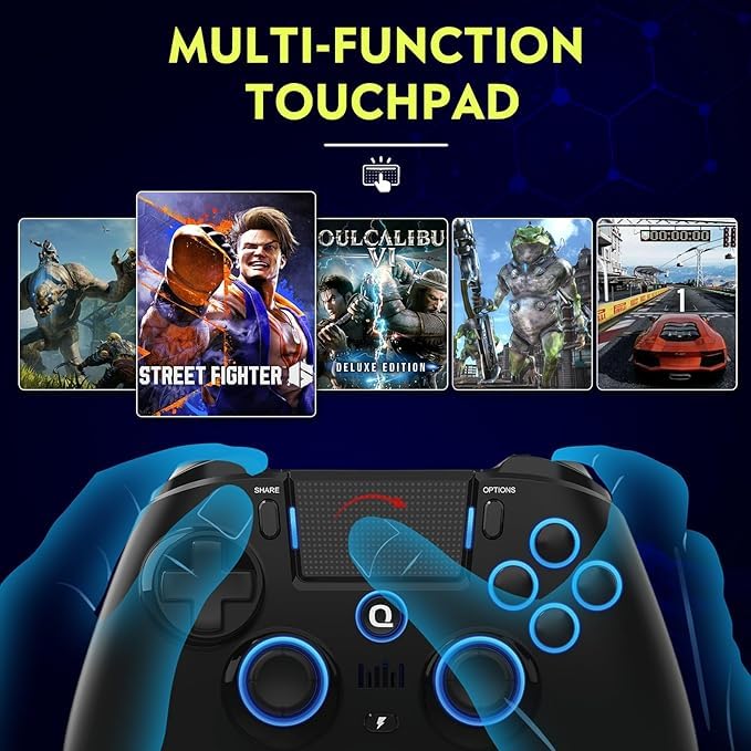 QRD Store وحدة تحكم لاسلكية Spark N5 لجهاز PS5 Pro Slim PS4 PS3 PS2 Steam Deck PC Windows Mac iOS Android TV Box، وحدة تحكم PS5 مع عصا تحكم Halleffect مع لوحة لمس، 6 محور جيروسكوب، اهتزاز مزدوج، تخطيط، ماكرو - Image 4